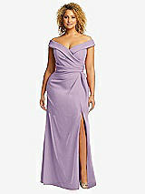 Alt View 1 Thumbnail - Pale Purple Cuffed Off-the-Shoulder Pleated Faux Wrap Maxi Dress