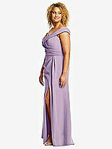 Alt View 2 Thumbnail - Pale Purple Cuffed Off-the-Shoulder Pleated Faux Wrap Maxi Dress