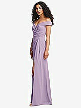 Side View Thumbnail - Pale Purple Cuffed Off-the-Shoulder Pleated Faux Wrap Maxi Dress