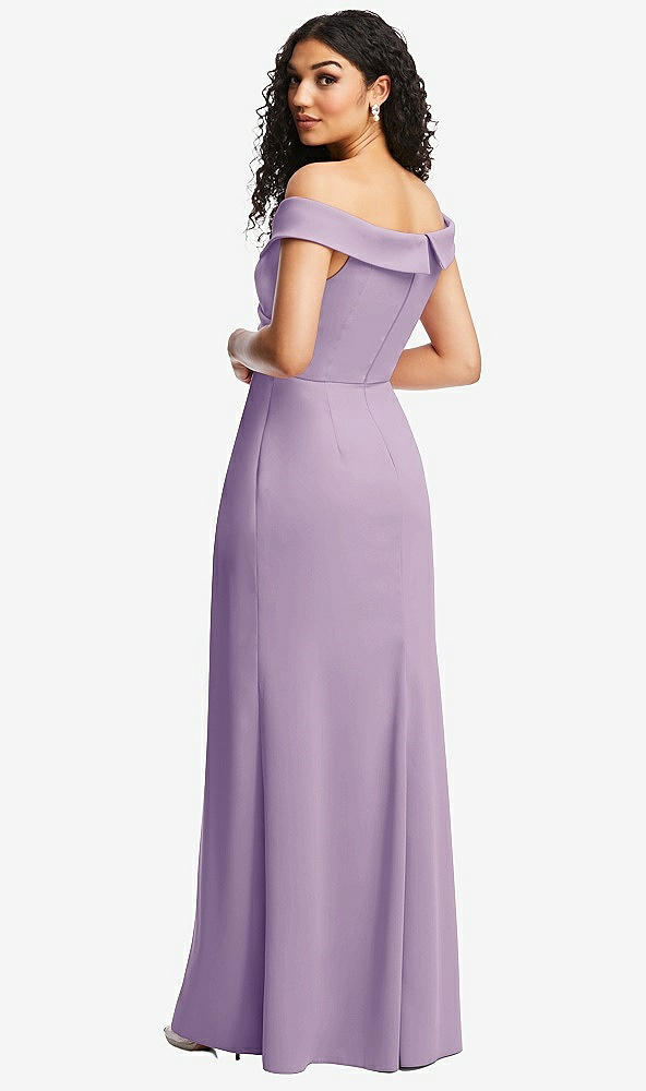 Back View - Pale Purple Cuffed Off-the-Shoulder Pleated Faux Wrap Maxi Dress