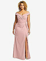 Alt View 1 Thumbnail - Rose - PANTONE Rose Quartz Cuffed Off-the-Shoulder Pleated Faux Wrap Maxi Dress