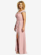 Alt View 2 Thumbnail - Rose - PANTONE Rose Quartz Cuffed Off-the-Shoulder Pleated Faux Wrap Maxi Dress
