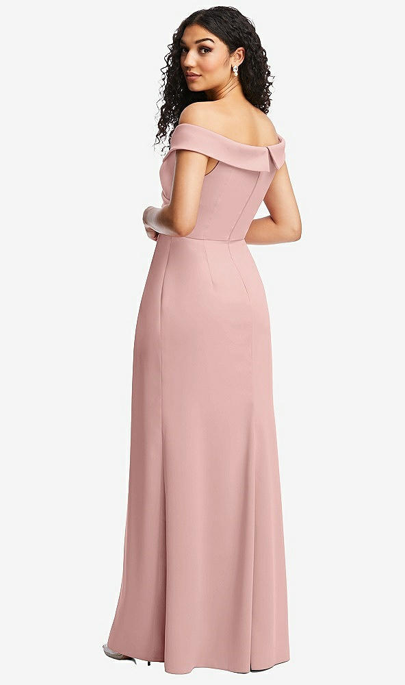 Back View - Rose - PANTONE Rose Quartz Cuffed Off-the-Shoulder Pleated Faux Wrap Maxi Dress