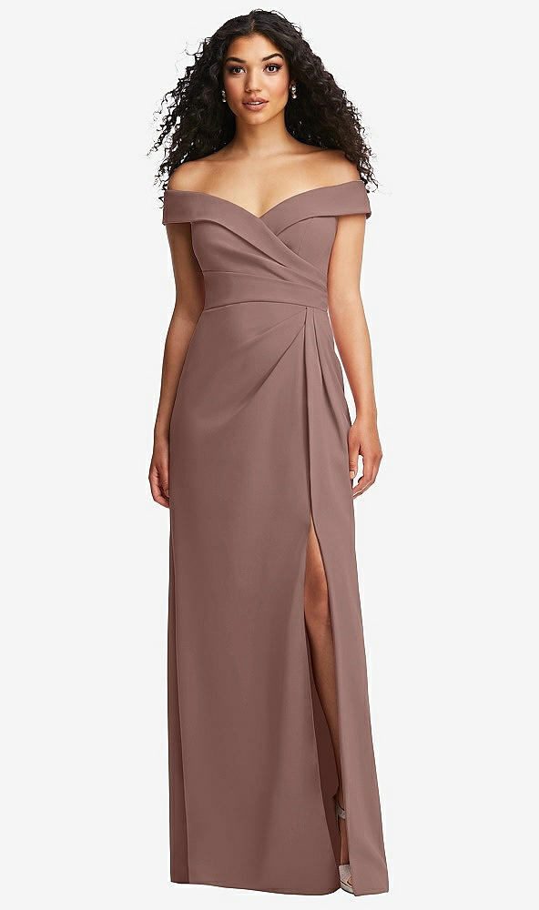 Front View - Sienna Cuffed Off-the-Shoulder Pleated Faux Wrap Maxi Dress