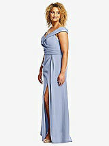 Alt View 2 Thumbnail - Sky Blue Cuffed Off-the-Shoulder Pleated Faux Wrap Maxi Dress