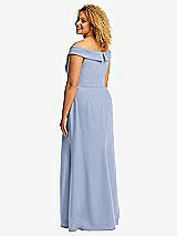 Alt View 3 Thumbnail - Sky Blue Cuffed Off-the-Shoulder Pleated Faux Wrap Maxi Dress