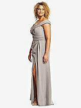 Alt View 2 Thumbnail - Taupe Cuffed Off-the-Shoulder Pleated Faux Wrap Maxi Dress