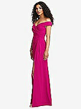 Side View Thumbnail - Think Pink Cuffed Off-the-Shoulder Pleated Faux Wrap Maxi Dress