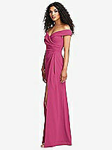Side View Thumbnail - Tea Rose Cuffed Off-the-Shoulder Pleated Faux Wrap Maxi Dress