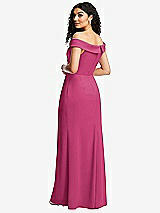 Rear View Thumbnail - Tea Rose Cuffed Off-the-Shoulder Pleated Faux Wrap Maxi Dress