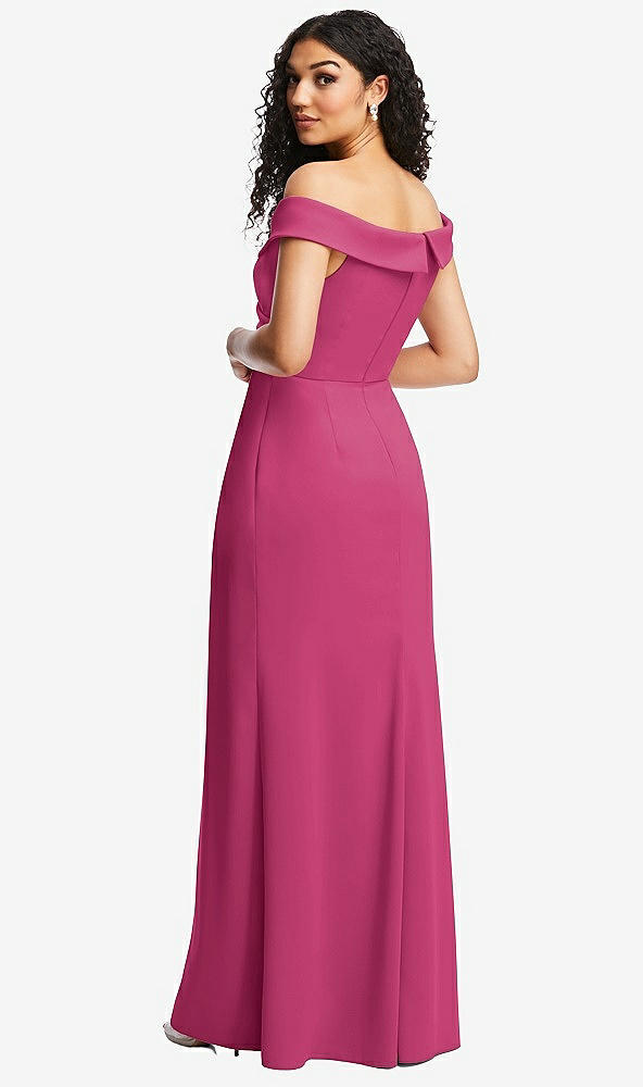 Back View - Tea Rose Cuffed Off-the-Shoulder Pleated Faux Wrap Maxi Dress