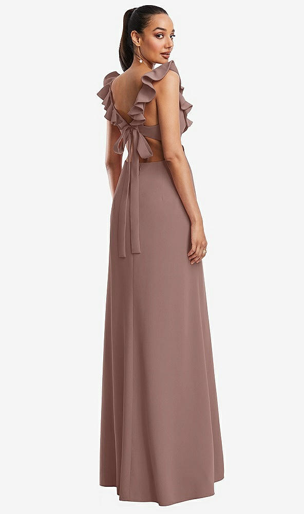 Back View - Sienna Ruffle-Trimmed Neckline Cutout Tie-Back Trumpet Gown