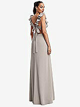 Rear View Thumbnail - Taupe Ruffle-Trimmed Neckline Cutout Tie-Back Trumpet Gown