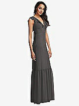 Side View Thumbnail - Caviar Gray Tiered Ruffle Plunge Neck Open-Back Maxi Dress with Deep Ruffle Skirt