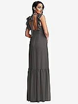 Rear View Thumbnail - Caviar Gray Tiered Ruffle Plunge Neck Open-Back Maxi Dress with Deep Ruffle Skirt