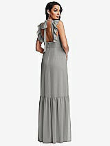 Rear View Thumbnail - Chelsea Gray Tiered Ruffle Plunge Neck Open-Back Maxi Dress with Deep Ruffle Skirt