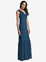 Side View Thumbnail - Dusk Blue Tiered Ruffle Plunge Neck Open-Back Maxi Dress with Deep Ruffle Skirt