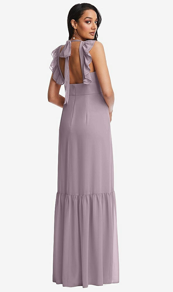 Back View - Lilac Dusk Tiered Ruffle Plunge Neck Open-Back Maxi Dress with Deep Ruffle Skirt