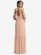 Rear View Thumbnail - Pale Peach Tiered Ruffle Plunge Neck Open-Back Maxi Dress with Deep Ruffle Skirt