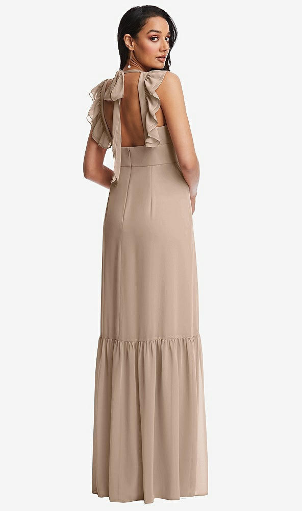 Back View - Topaz Tiered Ruffle Plunge Neck Open-Back Maxi Dress with Deep Ruffle Skirt