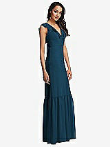 Side View Thumbnail - Atlantic Blue Tiered Ruffle Plunge Neck Open-Back Maxi Dress with Deep Ruffle Skirt