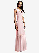 Side View Thumbnail - Ballet Pink Tiered Ruffle Plunge Neck Open-Back Maxi Dress with Deep Ruffle Skirt