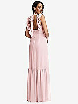 Rear View Thumbnail - Ballet Pink Tiered Ruffle Plunge Neck Open-Back Maxi Dress with Deep Ruffle Skirt