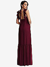 Rear View Thumbnail - Cabernet Tiered Ruffle Plunge Neck Open-Back Maxi Dress with Deep Ruffle Skirt