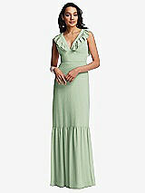 Front View Thumbnail - Celadon Tiered Ruffle Plunge Neck Open-Back Maxi Dress with Deep Ruffle Skirt