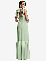 Rear View Thumbnail - Celadon Tiered Ruffle Plunge Neck Open-Back Maxi Dress with Deep Ruffle Skirt