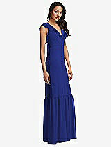 Side View Thumbnail - Cobalt Blue Tiered Ruffle Plunge Neck Open-Back Maxi Dress with Deep Ruffle Skirt