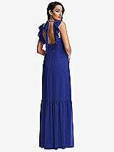 Rear View Thumbnail - Cobalt Blue Tiered Ruffle Plunge Neck Open-Back Maxi Dress with Deep Ruffle Skirt