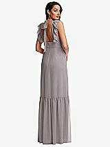 Rear View Thumbnail - Cashmere Gray Tiered Ruffle Plunge Neck Open-Back Maxi Dress with Deep Ruffle Skirt