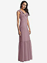 Side View Thumbnail - Dusty Rose Tiered Ruffle Plunge Neck Open-Back Maxi Dress with Deep Ruffle Skirt