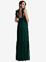 Rear View Thumbnail - Evergreen Tiered Ruffle Plunge Neck Open-Back Maxi Dress with Deep Ruffle Skirt