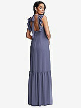 Rear View Thumbnail - French Blue Tiered Ruffle Plunge Neck Open-Back Maxi Dress with Deep Ruffle Skirt
