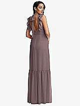 Rear View Thumbnail - French Truffle Tiered Ruffle Plunge Neck Open-Back Maxi Dress with Deep Ruffle Skirt