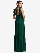 Rear View Thumbnail - Hunter Green Tiered Ruffle Plunge Neck Open-Back Maxi Dress with Deep Ruffle Skirt