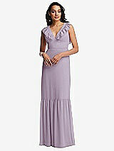 Front View Thumbnail - Lilac Haze Tiered Ruffle Plunge Neck Open-Back Maxi Dress with Deep Ruffle Skirt