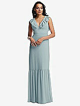 Front View Thumbnail - Morning Sky Tiered Ruffle Plunge Neck Open-Back Maxi Dress with Deep Ruffle Skirt