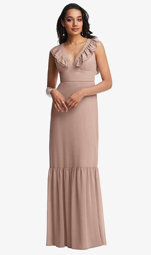 Front View - Neu Nude Tiered Ruffle Plunge Neck Open-Back Maxi Dress with Deep Ruffle Skirt
