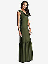 Side View Thumbnail - Olive Green Tiered Ruffle Plunge Neck Open-Back Maxi Dress with Deep Ruffle Skirt