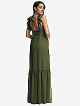 Rear View Thumbnail - Olive Green Tiered Ruffle Plunge Neck Open-Back Maxi Dress with Deep Ruffle Skirt