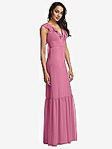 Side View Thumbnail - Orchid Pink Tiered Ruffle Plunge Neck Open-Back Maxi Dress with Deep Ruffle Skirt
