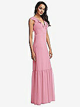 Side View Thumbnail - Peony Pink Tiered Ruffle Plunge Neck Open-Back Maxi Dress with Deep Ruffle Skirt