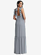 Rear View Thumbnail - Platinum Tiered Ruffle Plunge Neck Open-Back Maxi Dress with Deep Ruffle Skirt