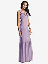 Side View Thumbnail - Pale Purple Tiered Ruffle Plunge Neck Open-Back Maxi Dress with Deep Ruffle Skirt