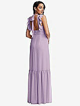 Rear View Thumbnail - Pale Purple Tiered Ruffle Plunge Neck Open-Back Maxi Dress with Deep Ruffle Skirt