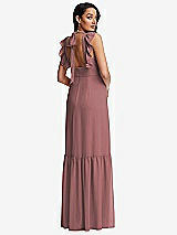 Rear View Thumbnail - Rosewood Tiered Ruffle Plunge Neck Open-Back Maxi Dress with Deep Ruffle Skirt