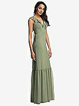 Side View Thumbnail - Sage Tiered Ruffle Plunge Neck Open-Back Maxi Dress with Deep Ruffle Skirt